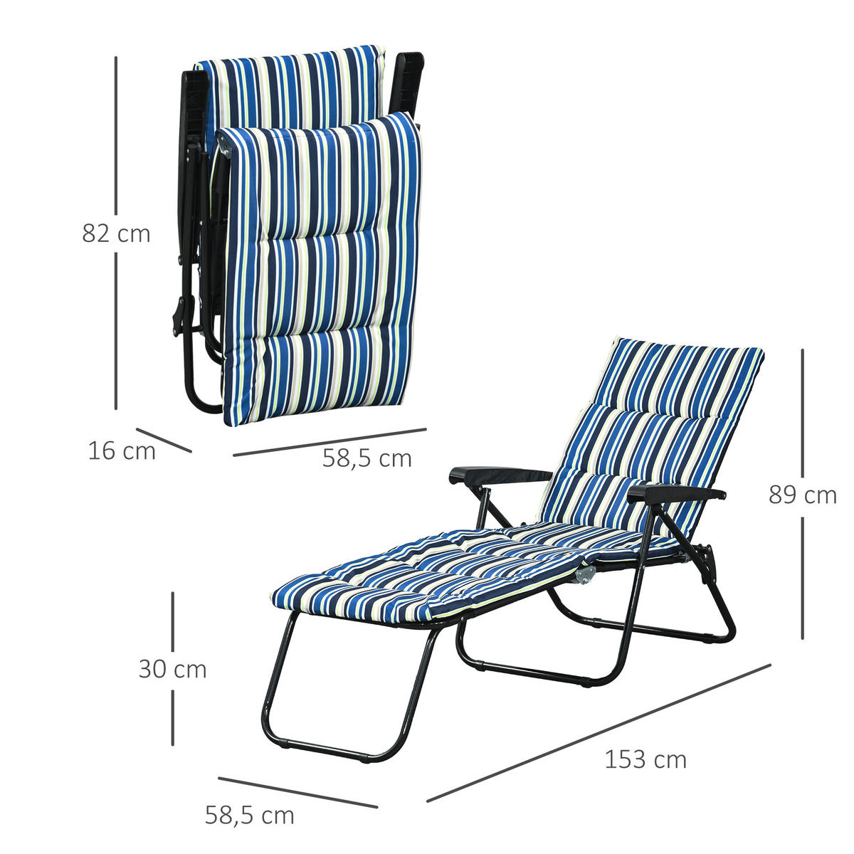 SONNENLIEGE DE-15601 6-fach verstellbar mit Matratze & Armlehnen Mehrfarbig - Multicolor, Metall (58/89/153cm) - ComfortXL