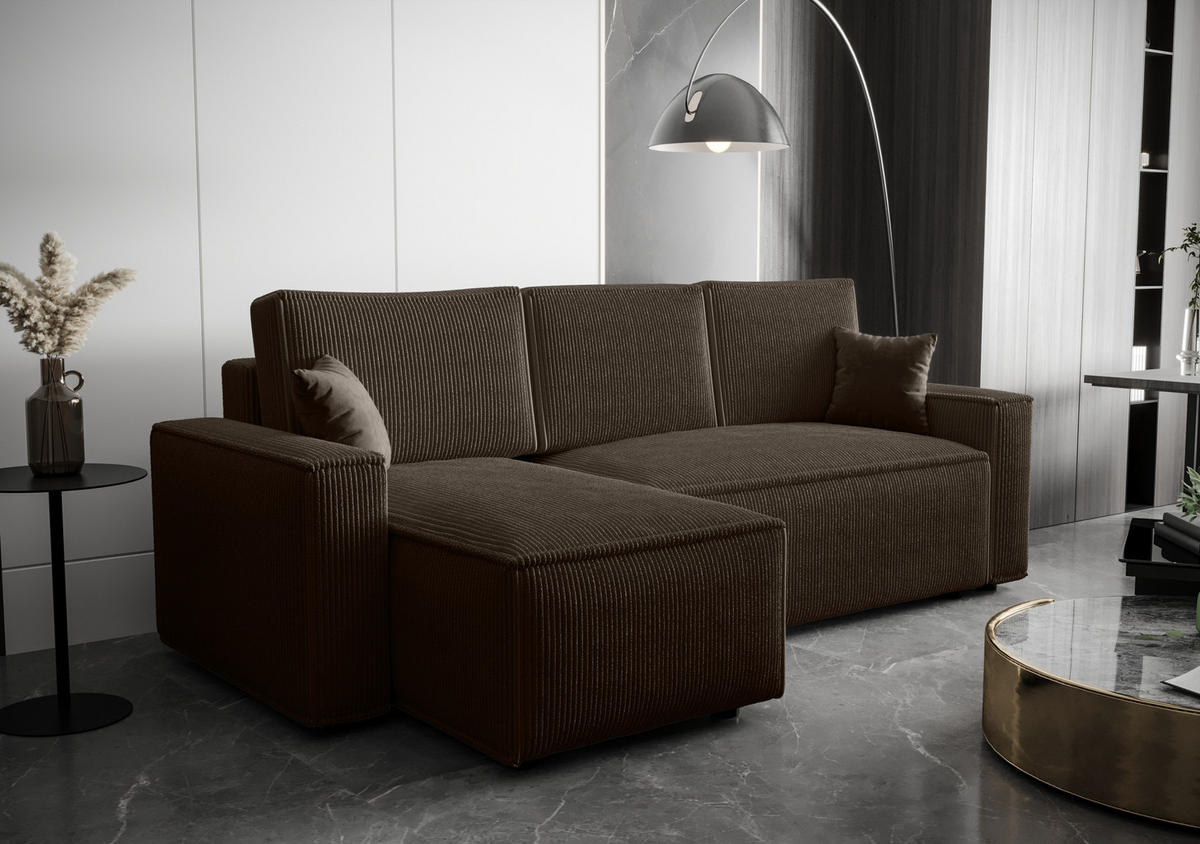 ECKSOFA L AMBRO Poso 06 Links mit Schlaffunktion - Braun, Textil (232/143cm) - Bedante