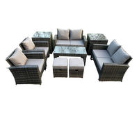 GARTENMÖBEL Set Polyrattan Dunkelgrau 8-Sitzer - Dunkelgrau, Metall - Fimous