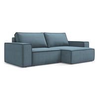 ECKSOFA mit Schlaffunktion Strukturstoff Stoff Blau - Blau/Schwarz, Kunststoff/Textil (257/148cm) - LaMiaSofa