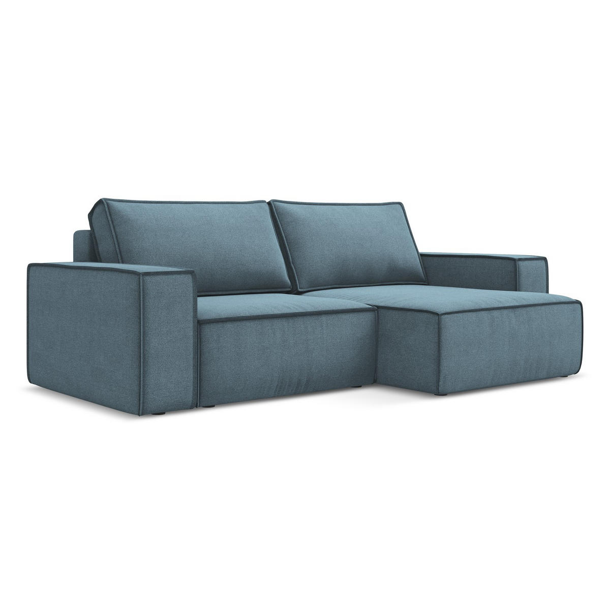 ECKSOFA mit Schlaffunktion Strukturstoff Stoff Blau - Blau/Schwarz, Kunststoff/Textil (257/148cm) - LaMiaSofa