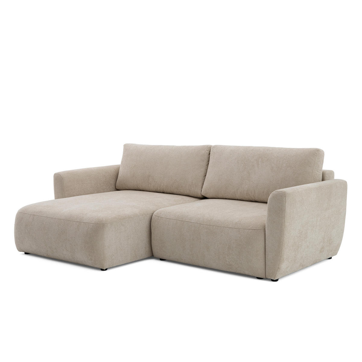 ECKSOFA BELLA L Links mit Schlaffunktion 140x205 Velours Beige - Beige/Schwarz, Holz/Kunststoff (230/165cm) - Muffo