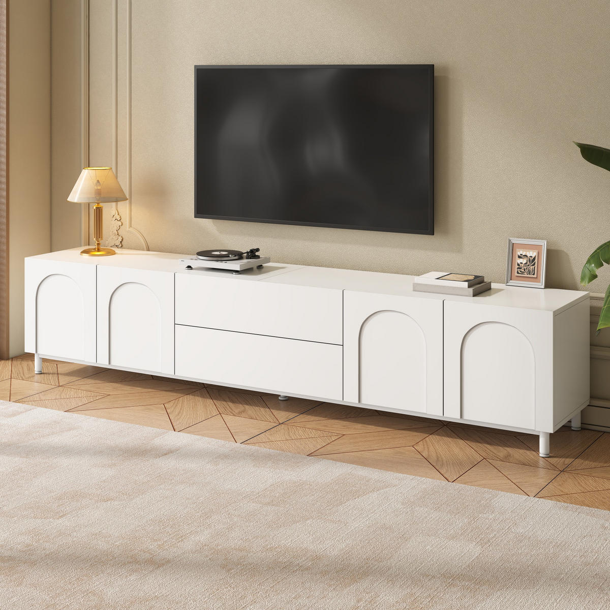 TV-ELEMENT mit 4 Türen, 2 Schubladen und Bogenfront im modernen Design - Weiß, Holzwerkstoff (40/48/180cm) - Korfee