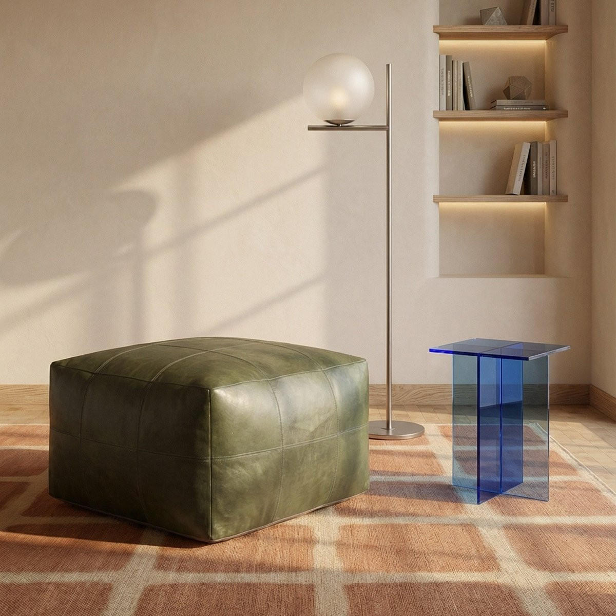 POUF 60/60/45 cm Echtleder Olivgrün - Grün, Leder (60/45/60cm) - Furnhouse