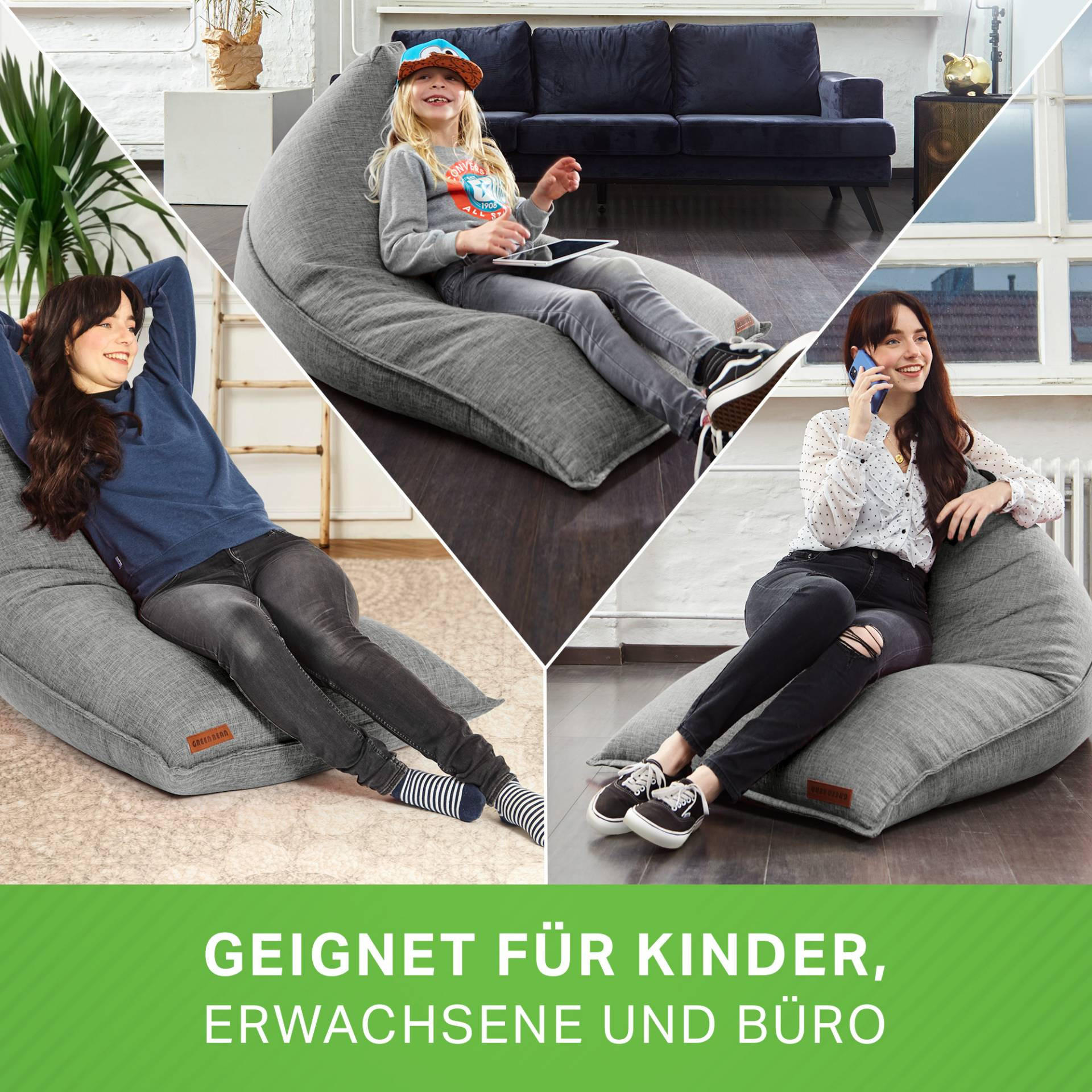 SITZSACK XXL Indoor 150x100x100cm - Grau, Textil (100/100/150cm) - Green Bean