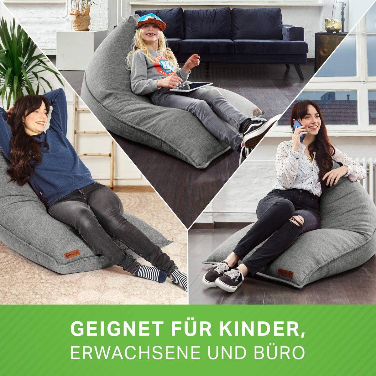 SITZSACK XXL Indoor 150x100x100cm - Grau, Textil (100/100/150cm) - Green Bean