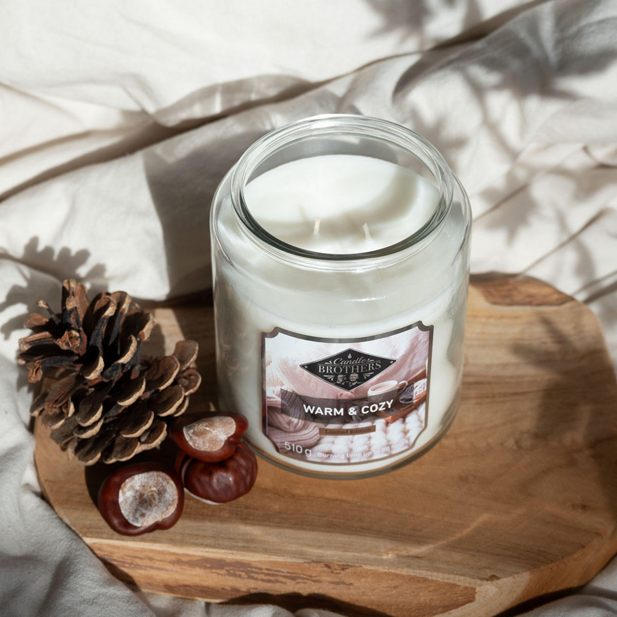 DUFTKERZE CandleBrothers - Weiß, Glas/Naturmaterialen (13cm)