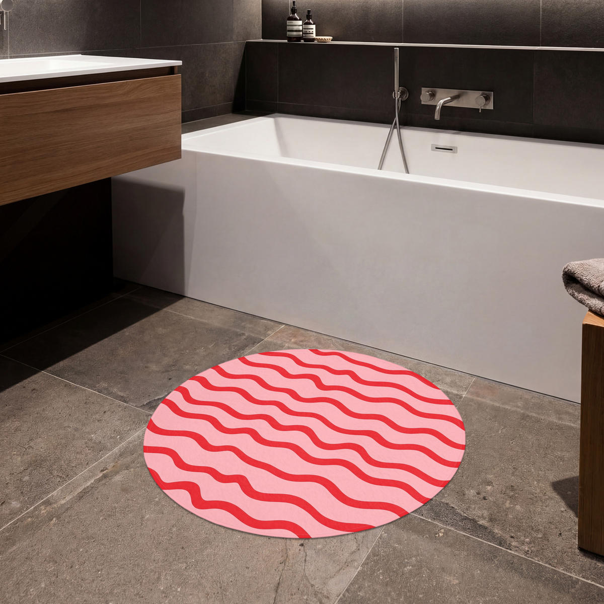 KÚPEĽŇOVÁ PREDLOŽKA Hravé - vzor - červená 70x70 cm - ružová, textil/plast (70/70cm) - OnlyWow