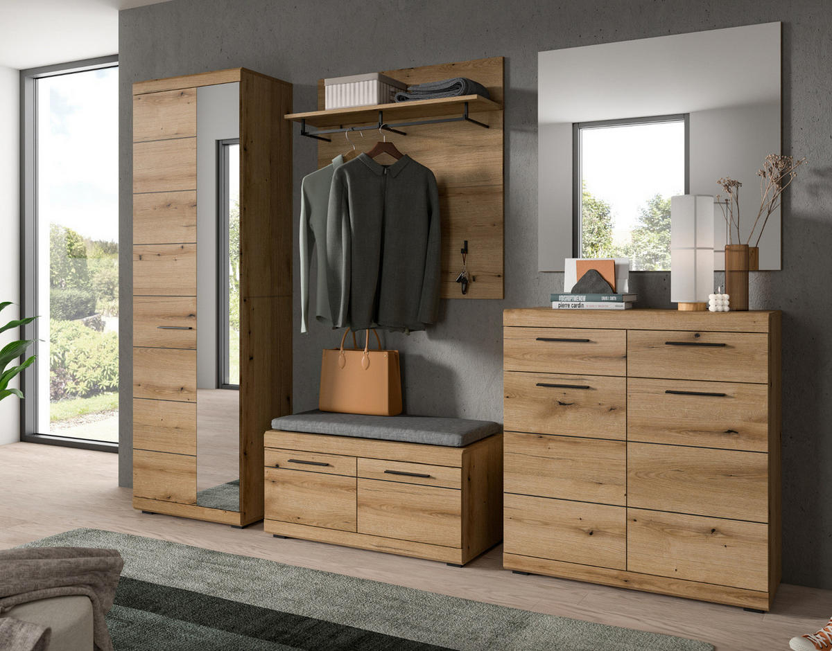 GARDEROBE Set 3-teilig Evoke Eiche 167 cm, Flurmöbel mit viel Stauraum - Eichefarben/Schwarz, Glas/Holzwerkstoff (167/197/40cm) - Inn.Furn