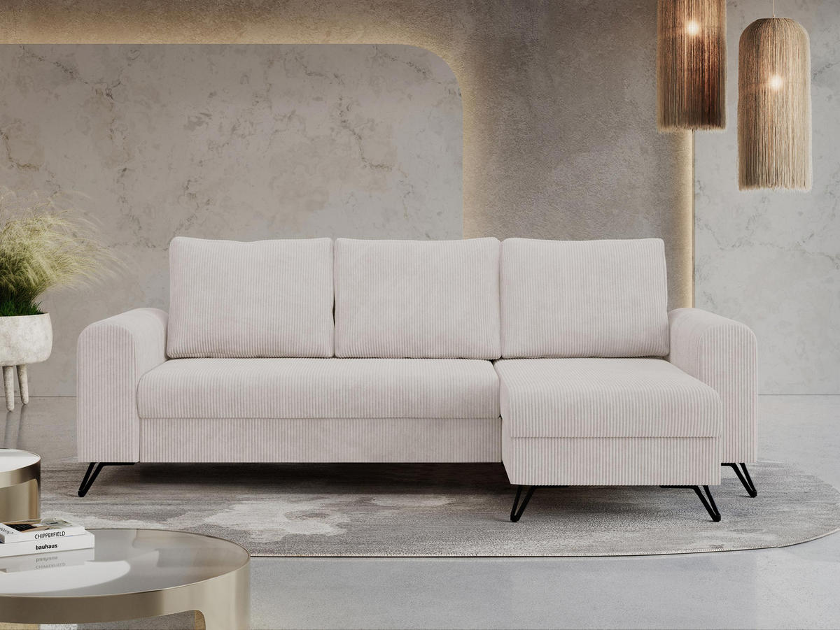 ECKSOFA Hugo Cord Weiß - Schwarz/Weiß, Textil/Metall (242/140cm) - MKS