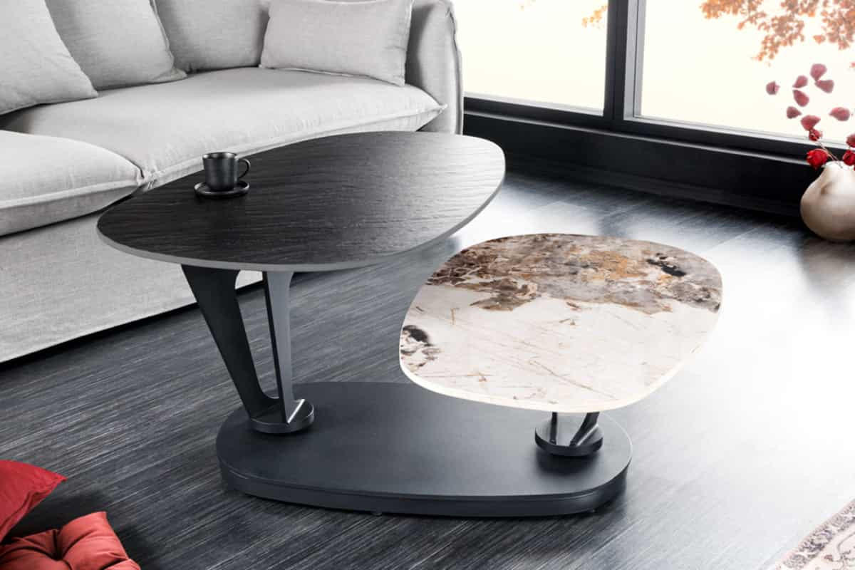 COUCHTISCH MOVEMENT rund Grau|Natur|Schwarz|Weiß 160cm - Schwarz/Braun, Keramik/Metall (110/160/40cm) - riess-ambiente