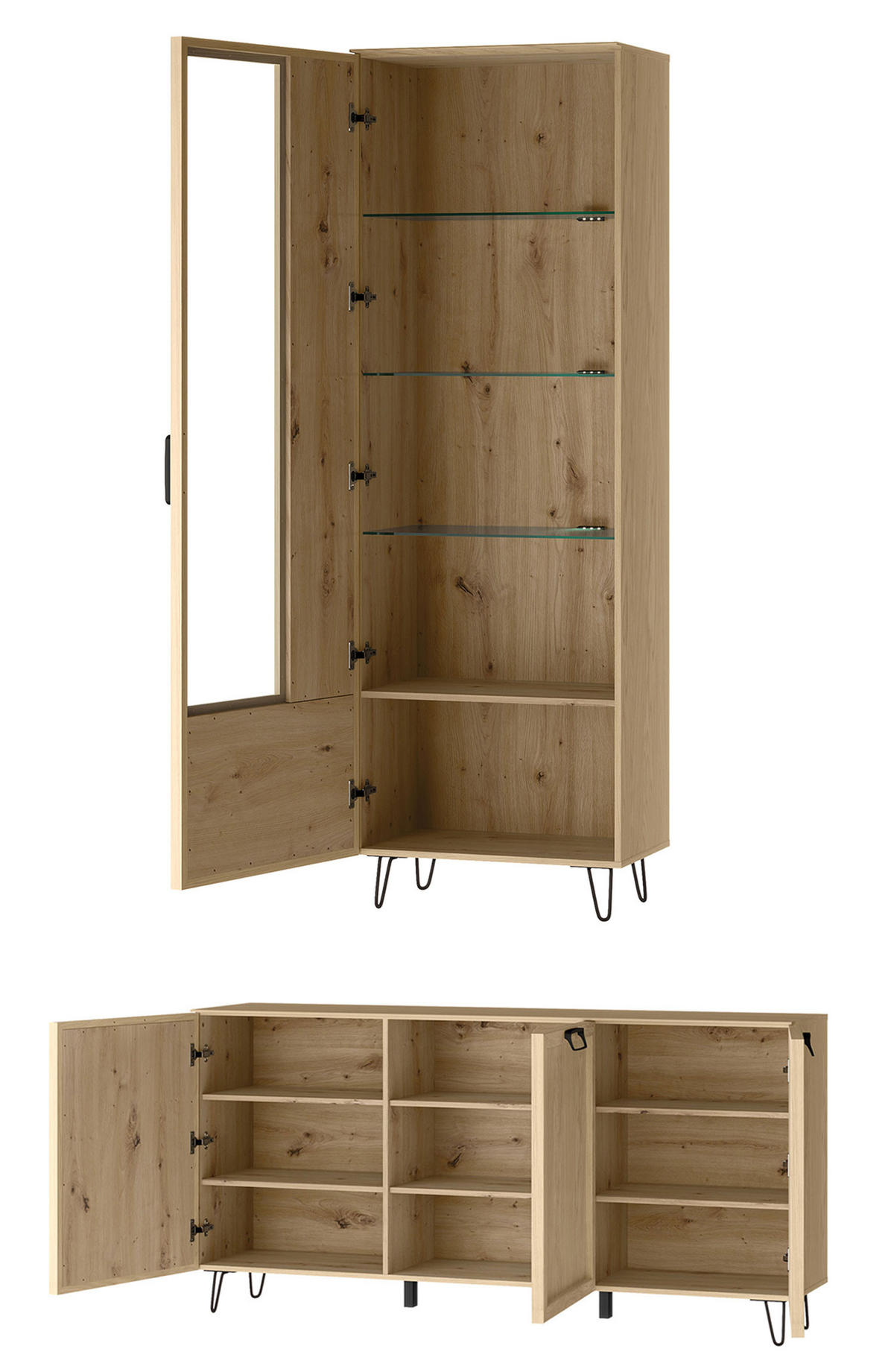 WOHNZIMMER-SET Limbo Eiche Artisan 2-teilig - Eiche Artisan/Braun, Holz/Metall (245/200/42cm) - Feldmann-Wohnen
