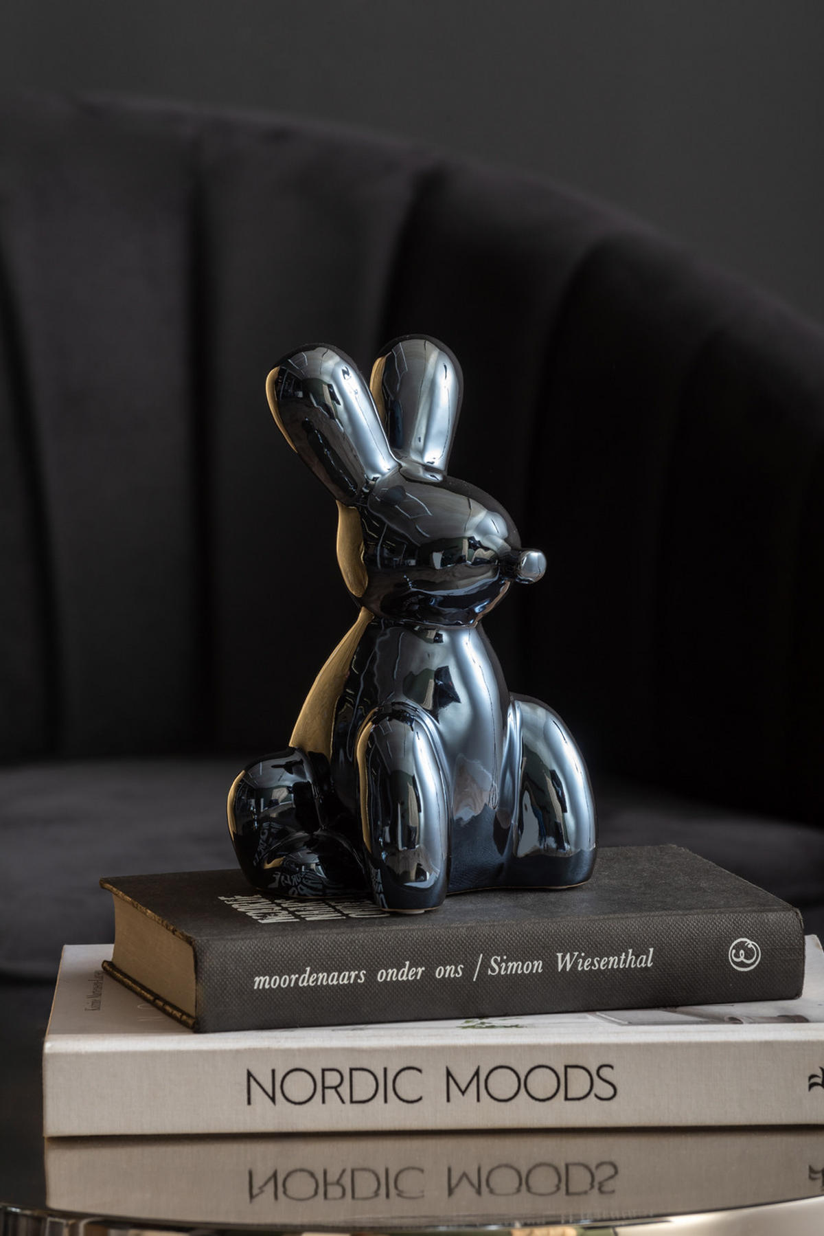 SKULPTUR Balloon Bunny 10/9/15 cm - Schwarz, Keramik (9/15/10cm) - Present Time