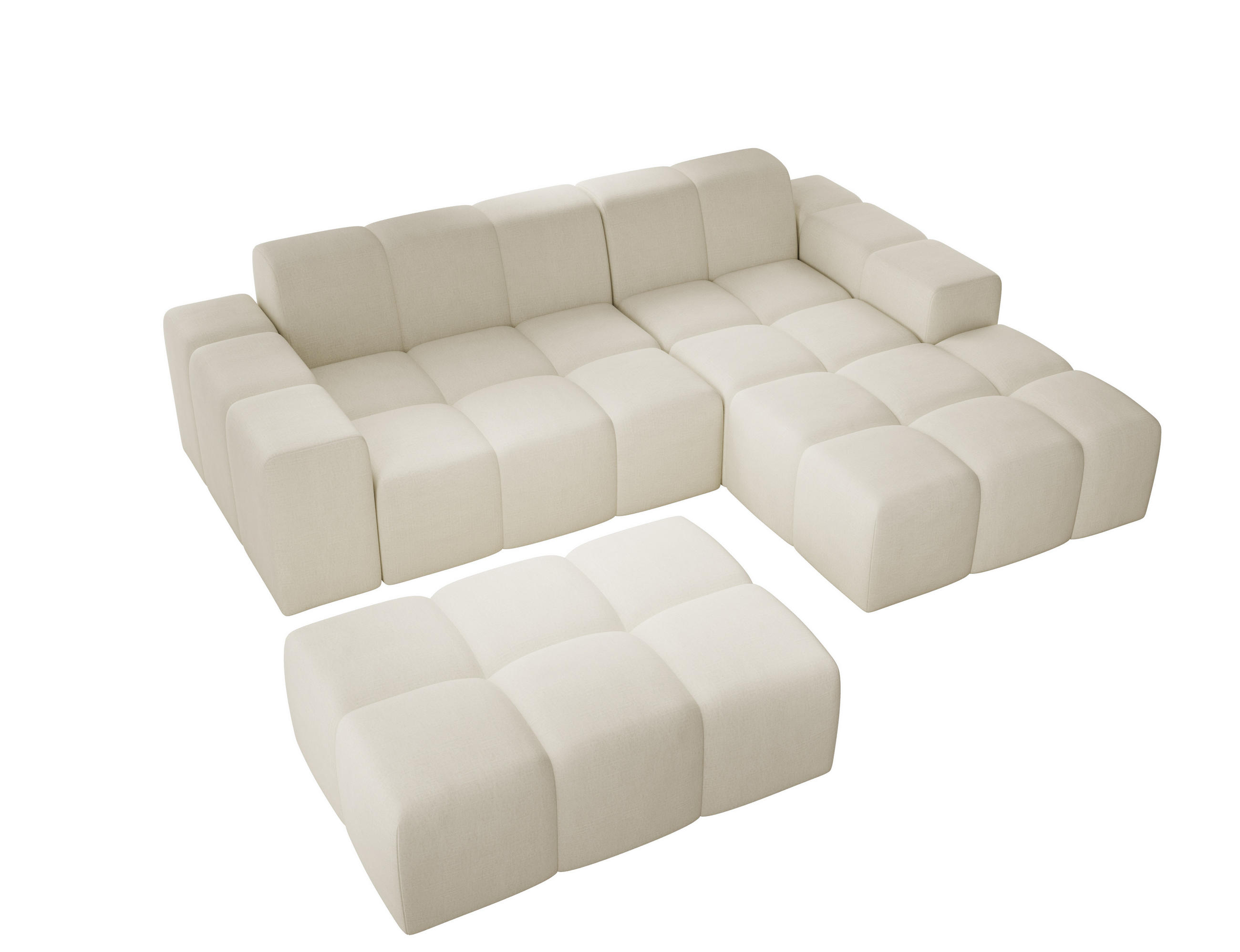 ECKSOFA Fogo mit Hocker, Couch L-Form, Sofa Rechts, Veloursstoff, 245x68x180 cm, Beige - Beige, Holz/Textil (245/180cm) - PROMETO Möbel