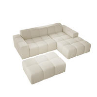ECKSOFA Fogo mit Hocker, Couch L-Form, Sofa Rechts, Veloursstoff, 245x68x180 cm, Beige - Beige, Holz/Textil (245/180cm) - PROMETO Möbel