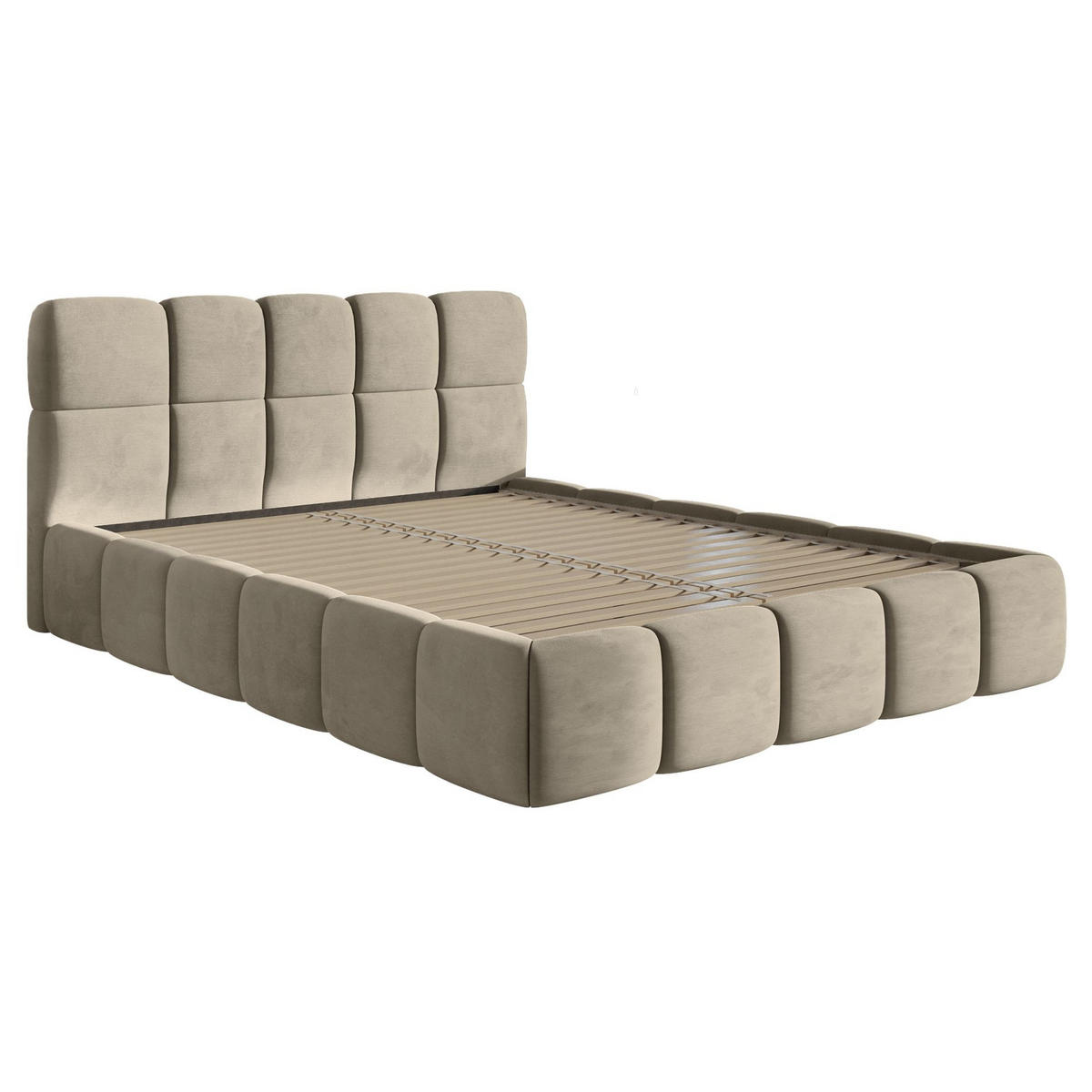 POLSTERBETT Cloudy Graubeige Samt, 120x200 cm - Taupe/Schwarz, Kunststoff/Textil (120/200cm) - Selsey