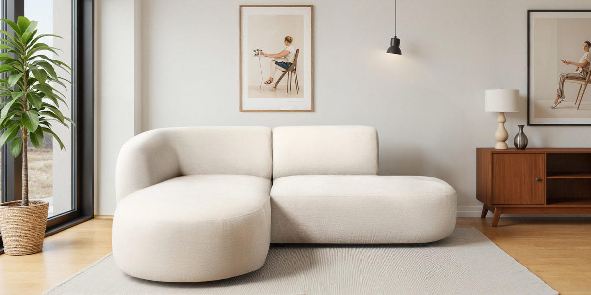 ECKSOFA L-Form Luna, stoff Lins, Creme, Links - Creme, Holz (242/188cm) - Kaiser Möbel