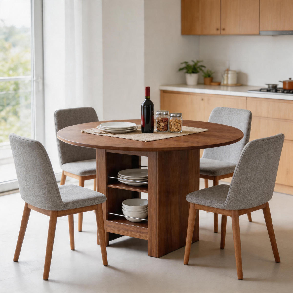 ESSTISCH Nussbaum mit Ablageboden und nussbaumfarbenem Metallgestell 100/100/76 cm - Walnussfarben, Holz (100/100/76cm) - Oxeza