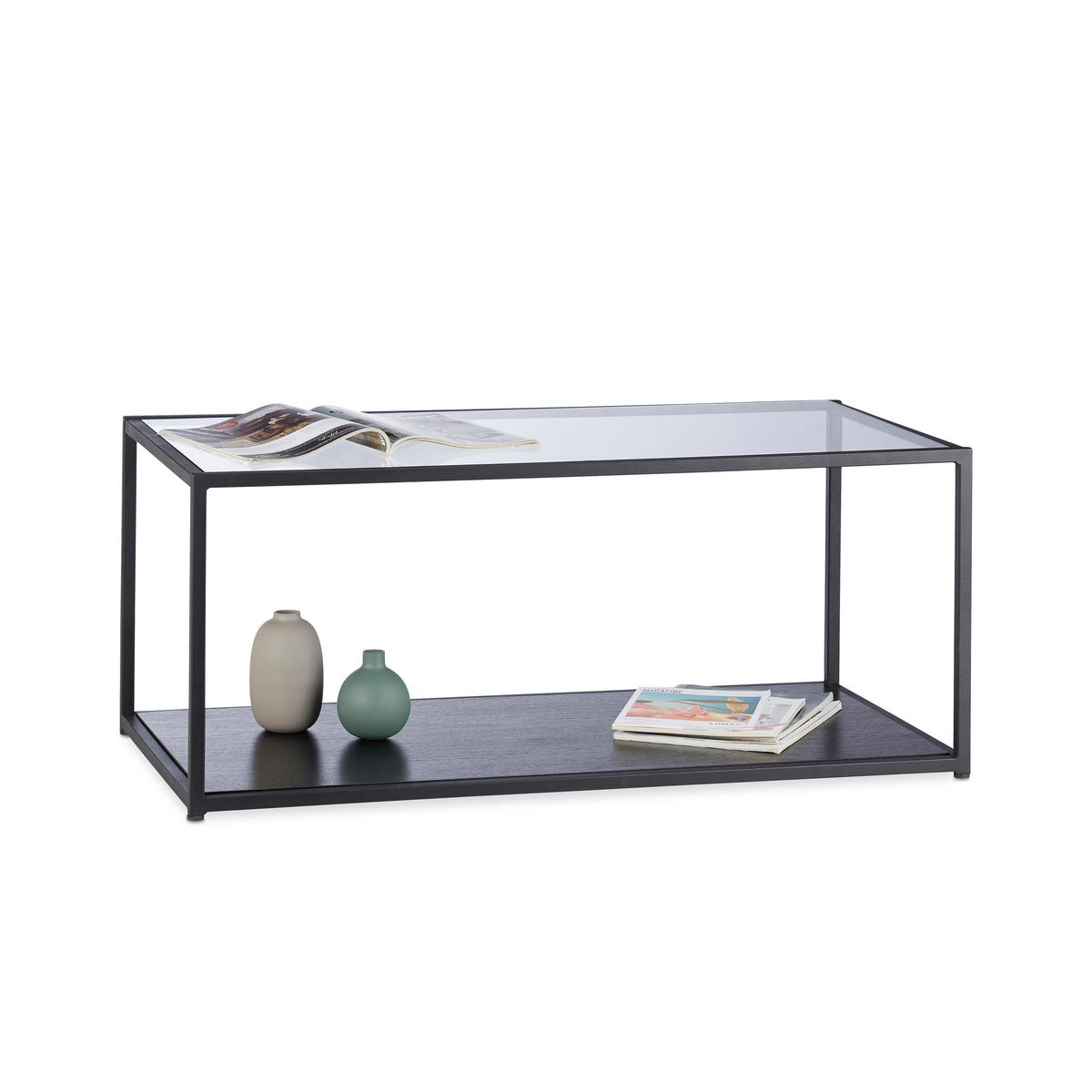 COUCHTISCH - Schwarz, Glas/Holzwerkstoff (50/100/42cm) - Relaxdays