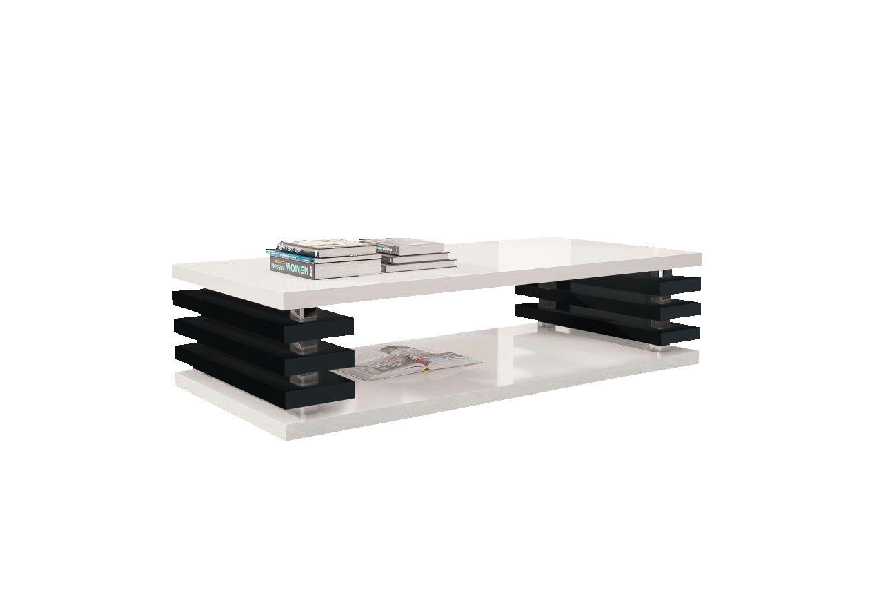 designimpex Couchtisch Weiß Hochglanz, Schwarz Hochglanz 120x40x60 cm