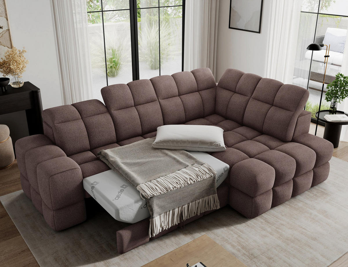 ECKSOFA Bronon mit Schlaffunktion und Bettkasten – Modernes Design, verstellbare Kopfstützen und verschiebbare Rückenlehnen - Braun, Kunststoff (296/109cm) - Wohnideebilder