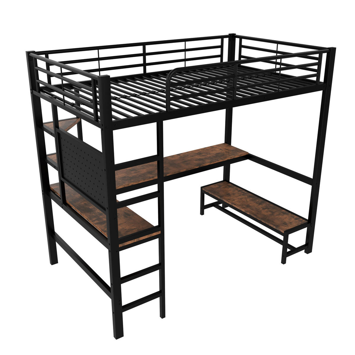 HOCHBETT 90/200 cm aus Metall mit Schreibtisch und LED-Leiste Schwarz - Schwarz, Metall (90/200cm) - Modenvie