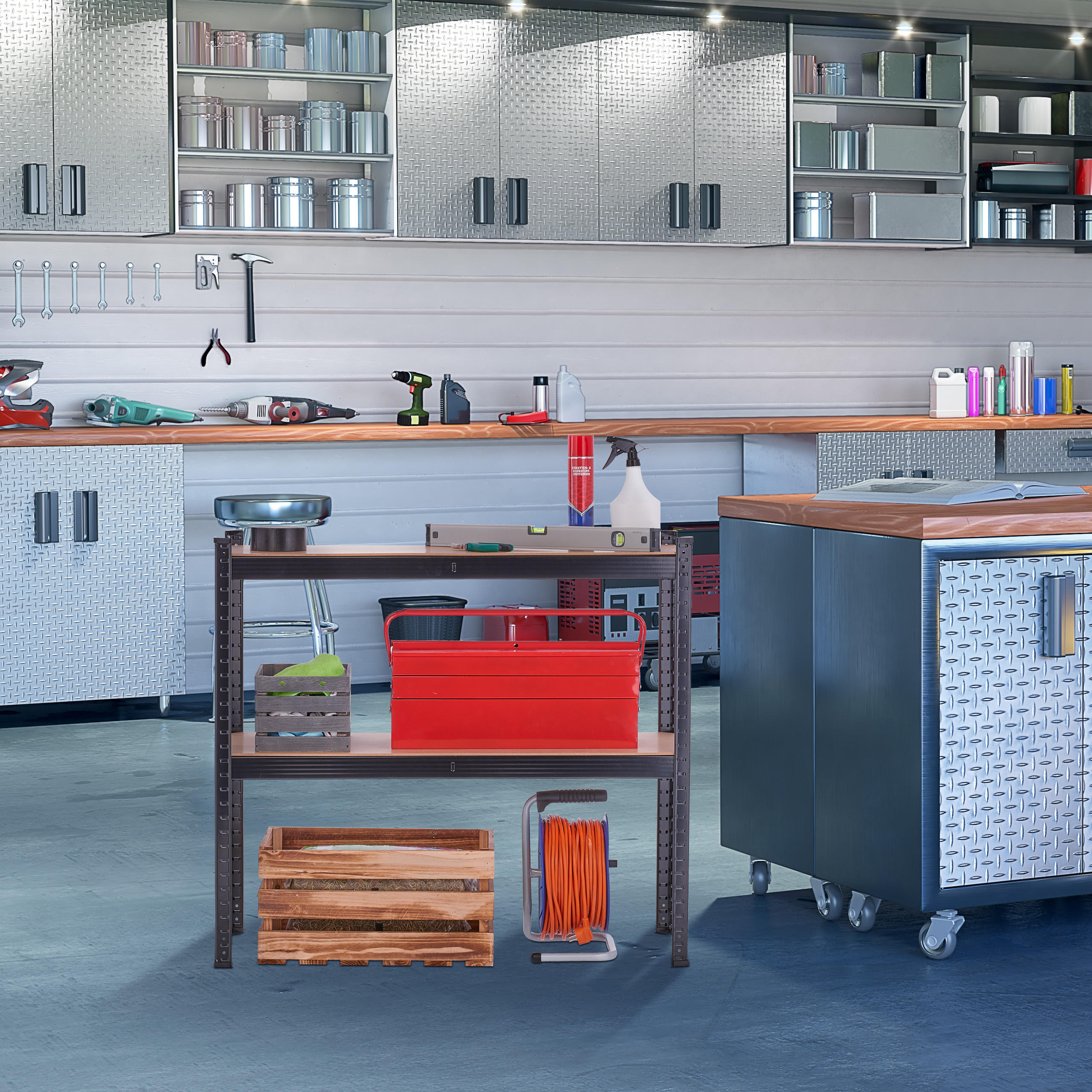 Thumbnail - Relaxdays Schwerlastregal, Schwarz, Metall, Holzwerkstoff, 100x180x41 cm, Freizeit, Heimwerken, Werkstatt, Schwerlastreg...