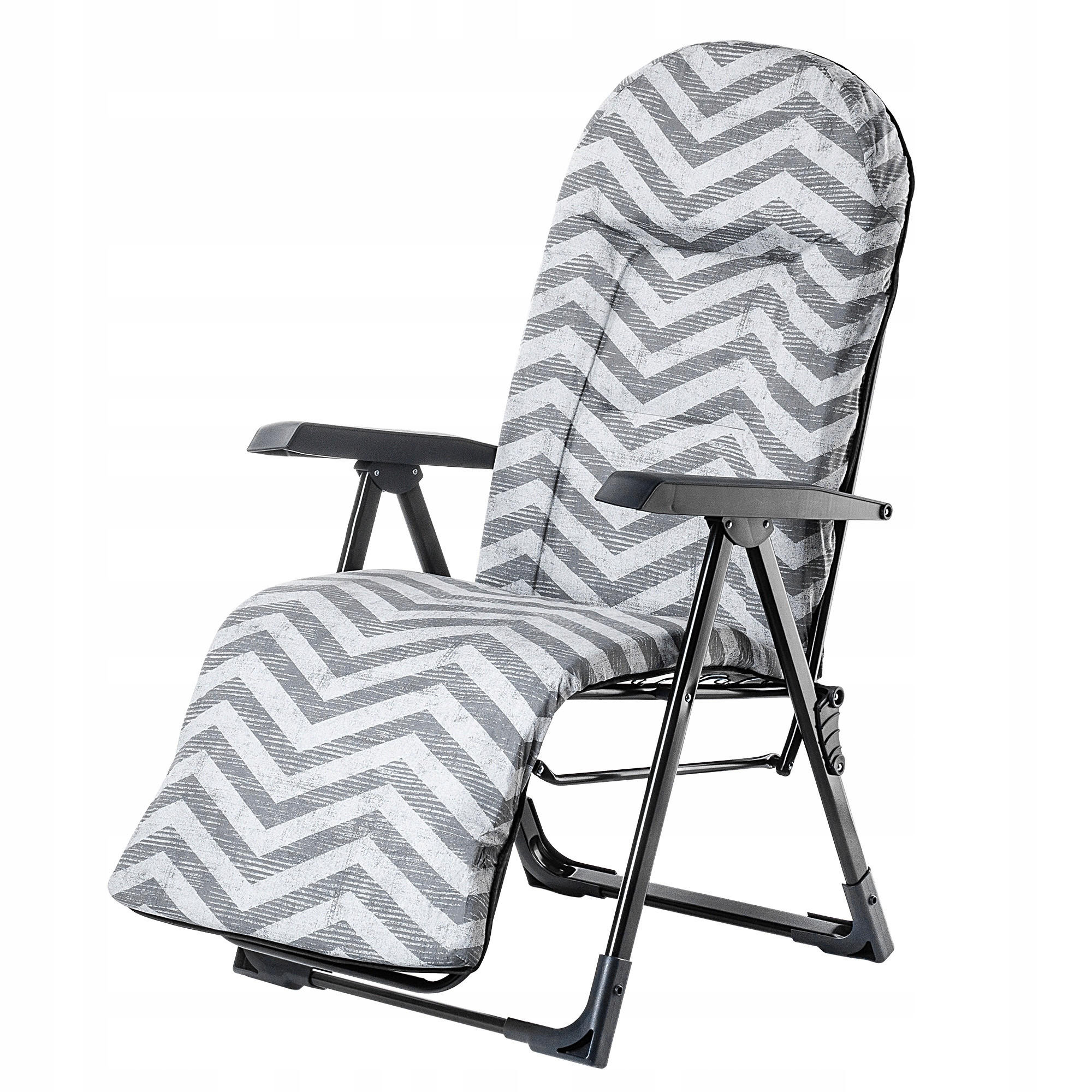 GARTENLIEGESTUHL 150 x 68 cm „Zigzag“ - Weiß/Grau, Metall (58/147cm) - KADAX