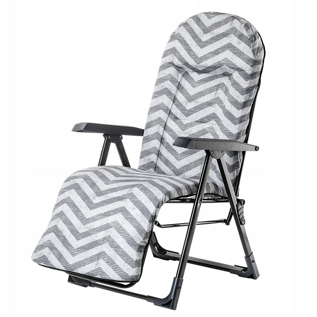 GARTENLIEGESTUHL 150 x 68 cm „Zigzag“ - Weiß/Grau, Metall (58/147cm) - KADAX