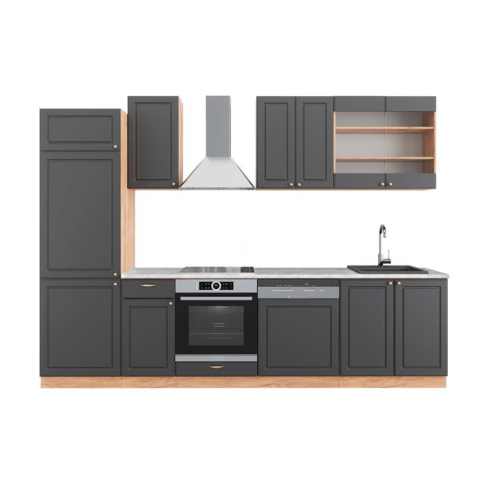 KUHINJSKI BLOK Fame-Line Antracit Country House/zlati Kraft Oak 300 cm , DP Marmor - medeni hrast/antracit, leseni material (300/81.6/60cm) - Vicco