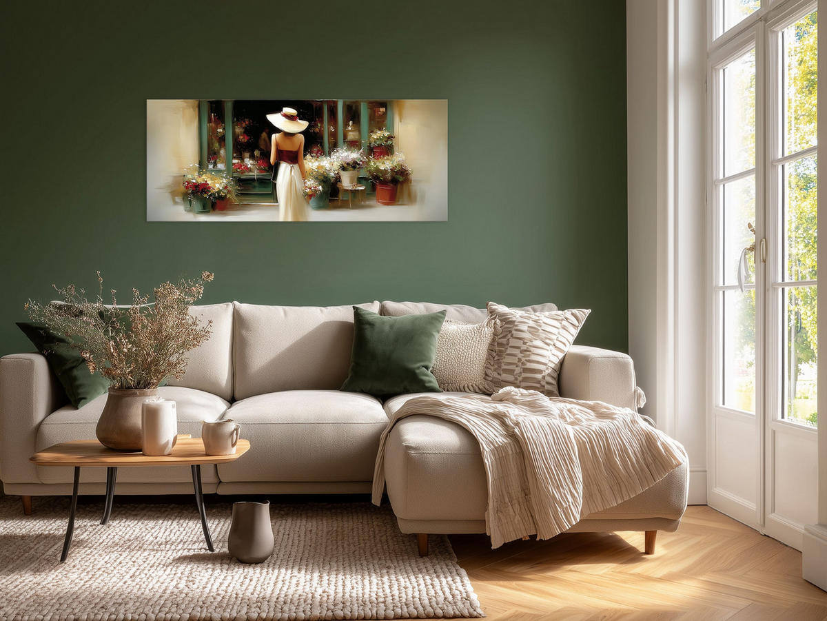 GLASBILD 125x50 cm Frau figurative Kunst - Beige, Glas (125/50cm) - artissimo