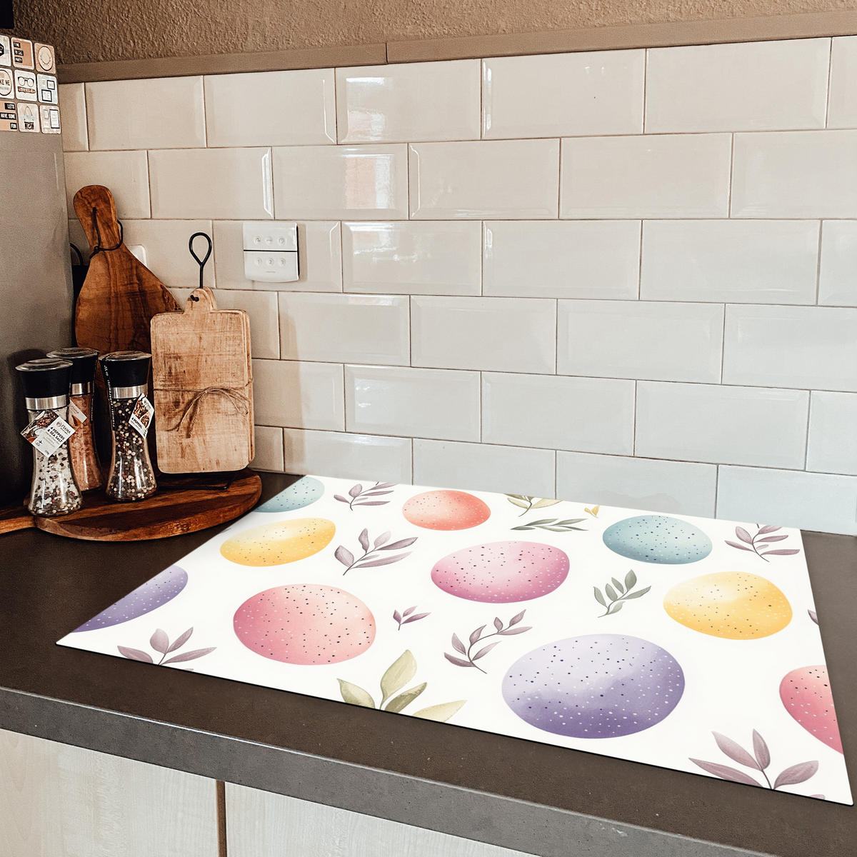 HERDABDECKPLATTE Eier - Bunt - Muster Herdabdeckung Induktionsfeld 75x52 cm - Weiß, Kunststoff (75/52/0.2cm) - MuchoWow