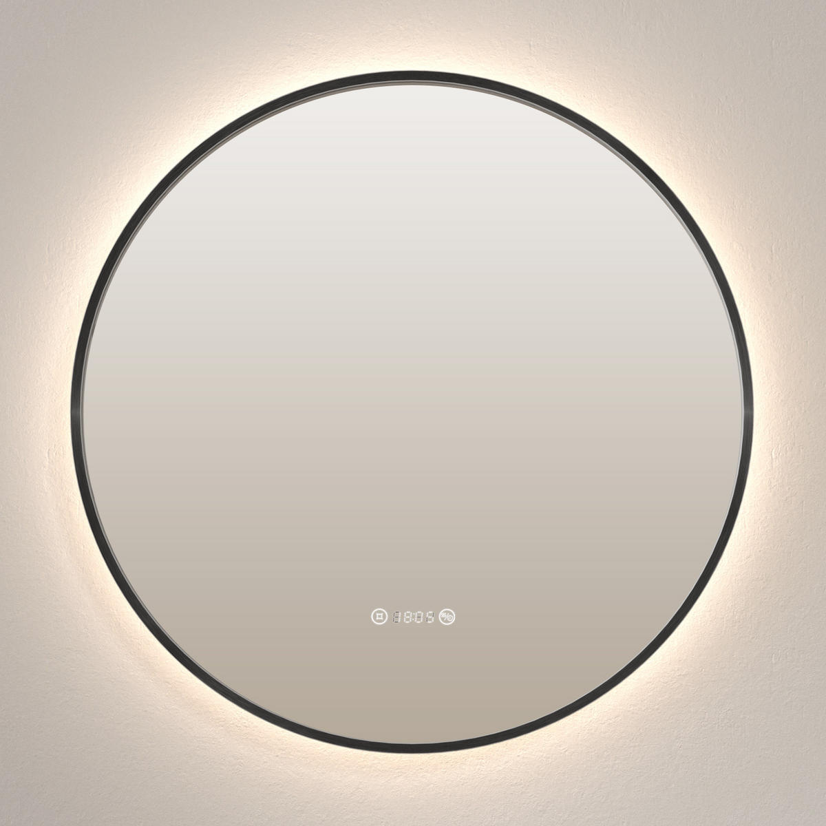 BADSPIEGEL Rund mit Beleuchtung Schwarz ф80 cm - Schwarz, Glas (80/3.1/80cm) - EMKE