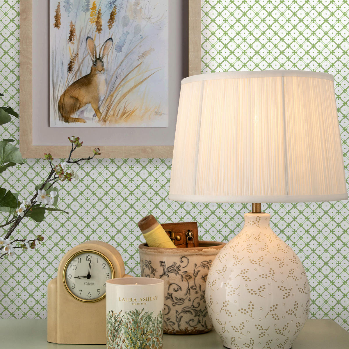 VLIESTAPETE Weidengeflecht Blattgrün | Grün| Karomuster| 10mx52cm - Grün, Papier/Kunststoff (1000/1000cm) - LAURA ASHLEY