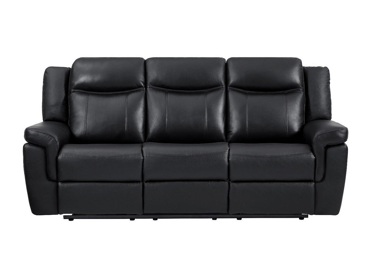 RELAXSOFA elektrisch 3-Sitzer - Leder - Schwarz - mit Getränkehalter - KENNETH - Schwarz, Leder (204/98/93cm) - Vente-Unique