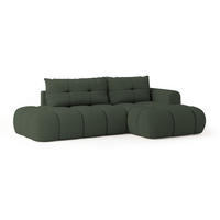ECKSOFA FLUMA R-S Grün Boucle-Stoff mit Schlaffunktion - Grün, Holz (279/158cm) - MASSENO