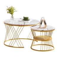 COUCHTISCH-SET 70/70/47 & 45/45/40 cm in Weiß mit Marmormuster und Goldoptik - Weiß, Holzwerkstoff (70/70/45cm) - Flora Grace