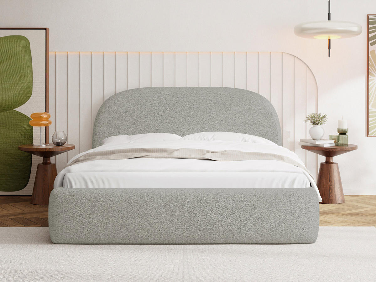 POLSTERBETT Puro mit Bettkasten, Hellgrau Boucle 120 x 200 cm – mit Metall-Lattenrost - Birkefarben/Hellgrau, Kunststoff/Textil (120/200cm) - WFL GROUP