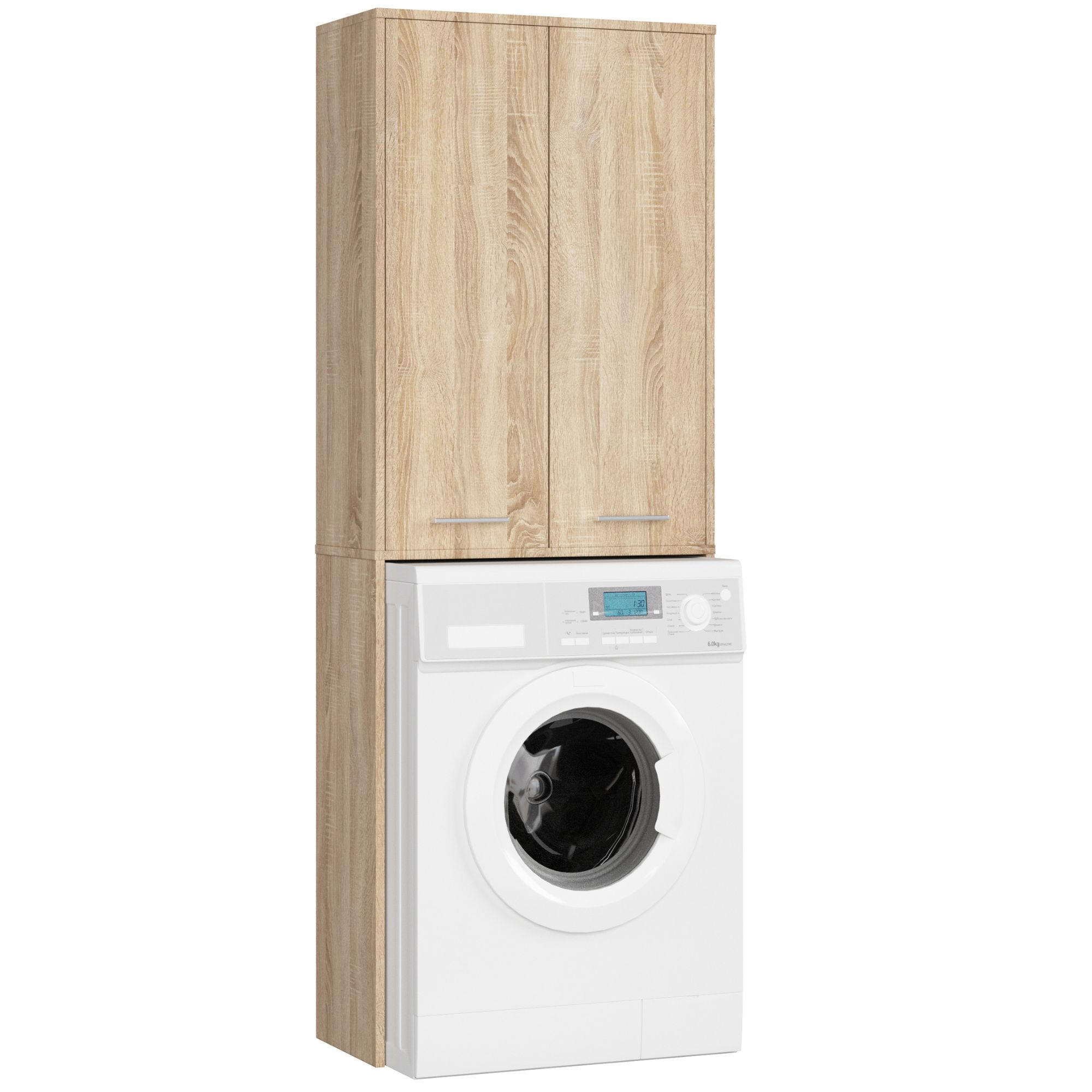 WASCHMASCHINENSCHRANK FIN Sonoma-Eiche 30x64x180 cm - Silberfarben/Sonoma Eiche, Holzwerkstoff/Kunststoff (64/180/30cm) - Akord
