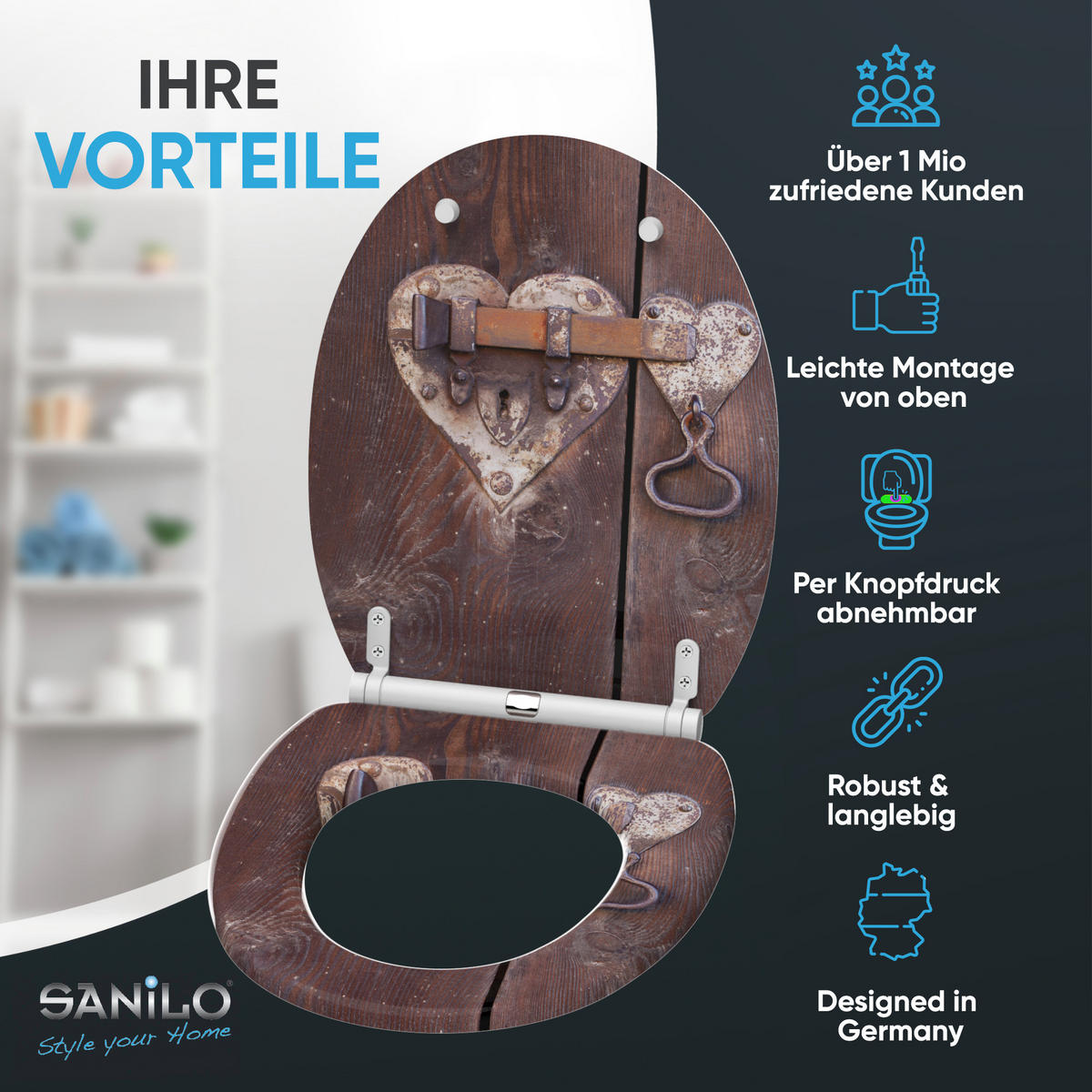 WC-SITZ mit Absenkautomatik & Top Fix Türschloss - Braun, Holzwerkstoff (37.7/5.5/48cm) - Sanilo