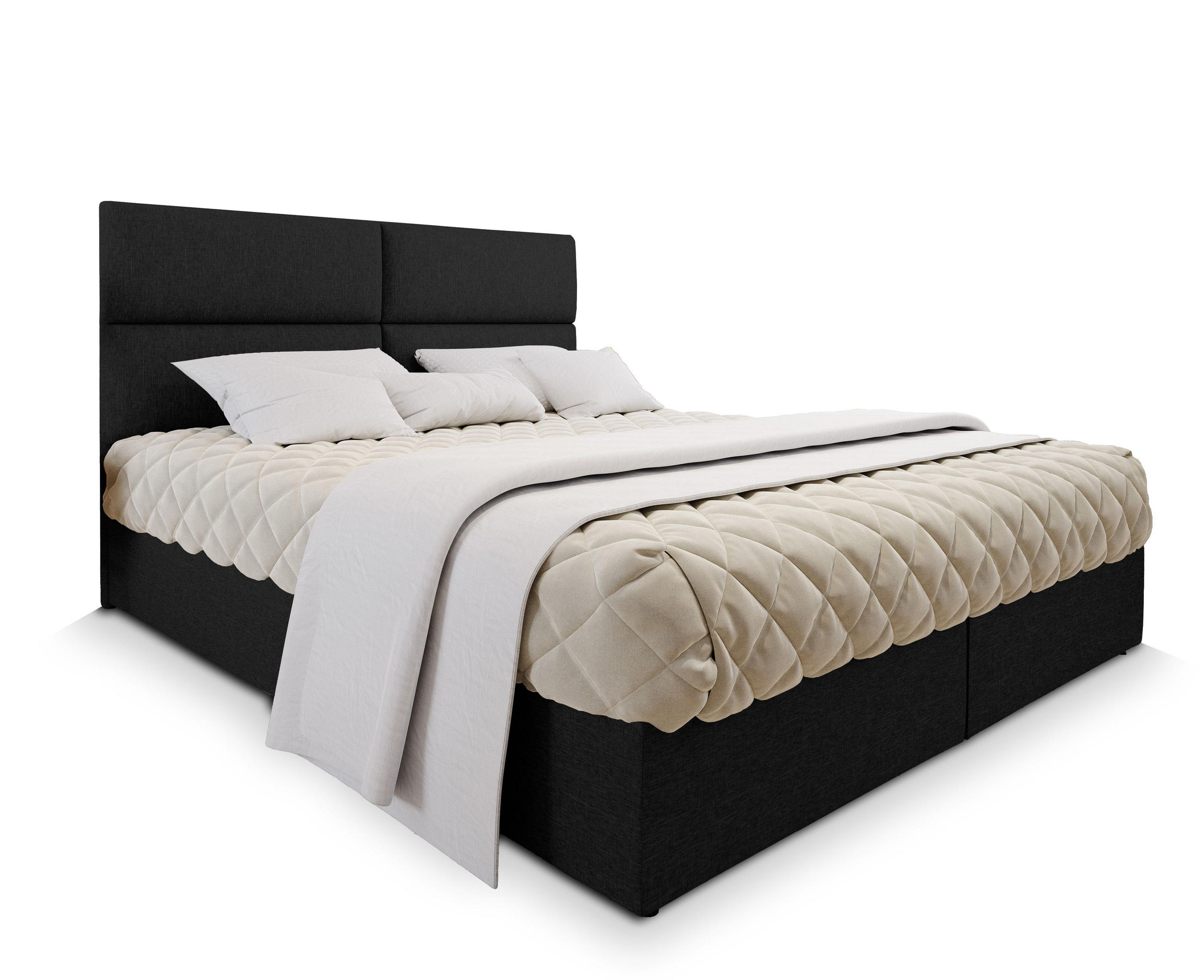BOXBETT LONIS 180x200 cm mit Matratze und Topper - Schwarz - Schwarz, Holz (180/200cm) - MASSENO