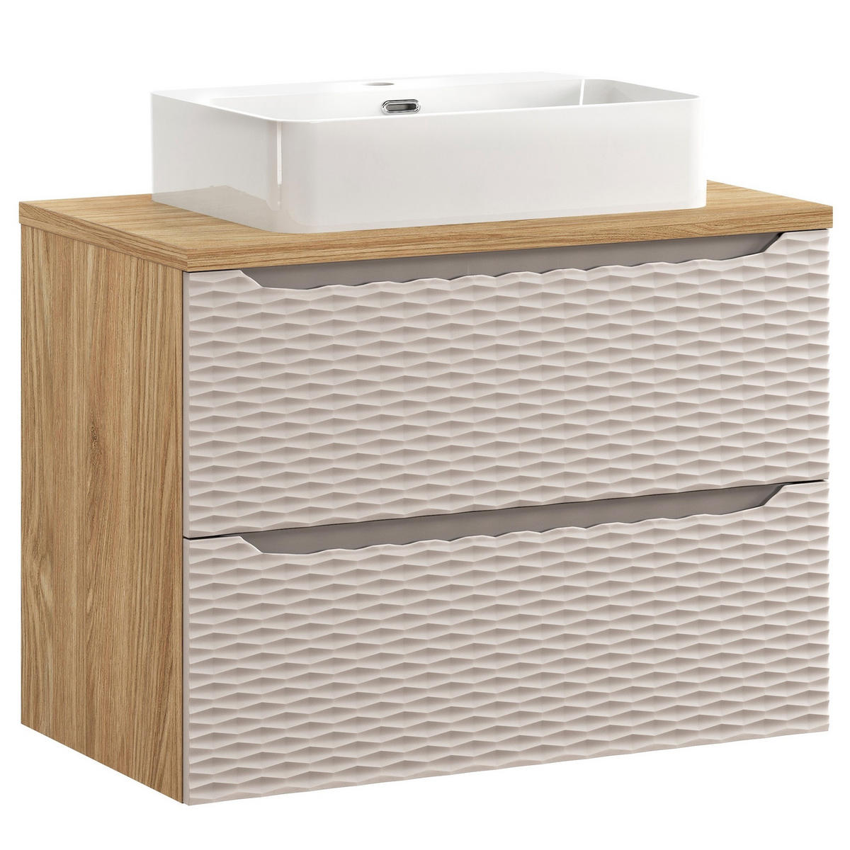 SKRINKA POD UMÝVADLO Ocean 2 zásuvky cashmere s dub - 80 x 46 x 59 cm - kašmírová/farba duba, drevo (80/59/46cm) - Badplaats