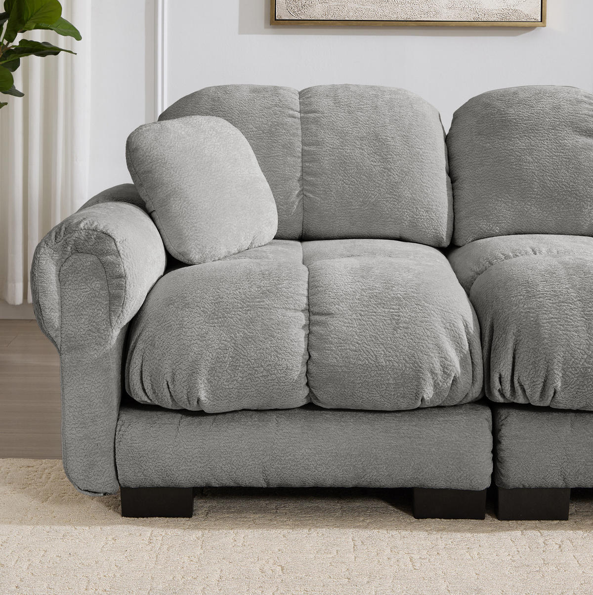 SOFA 190/86/90 cm in Hellgrau aus Chenille mit Steppnähten - Hellgrau, Textil (86/90/190cm) - Flora Grace