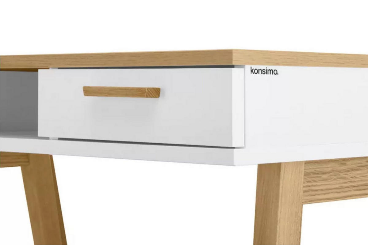 SCHREIBTISCH FRISK 2 Schubladen, weiß - Schwarz/Weiß, Eichenholz/Holzwerkstoff (48/100/75cm) - KONSIMO®