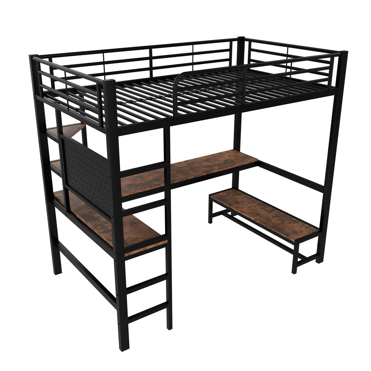 HOCHBETT 90/200 cm in Schwarz mit Schreibtisch, Regal, LED und USB/Type-C - Schwarz, Holzwerkstoff/Metall (90/200cm) - STILVORA