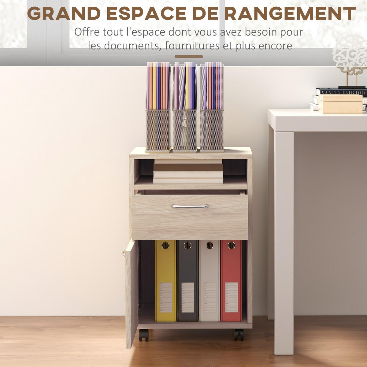 ROLLCONTAINER DE-14426 mit Schublade, Nische und Schrank Eiche - Beige, Holzwerkstoff (35/60/40cm) - ComfortXL