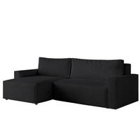ECKSOFA LIVIO L mit Schlaffunktion und Bettkasten, weicher, dicker Cord pet friendly - POSO 135 - Schwarz, Holz (230/90/195cm) - Dekori_Interiors
