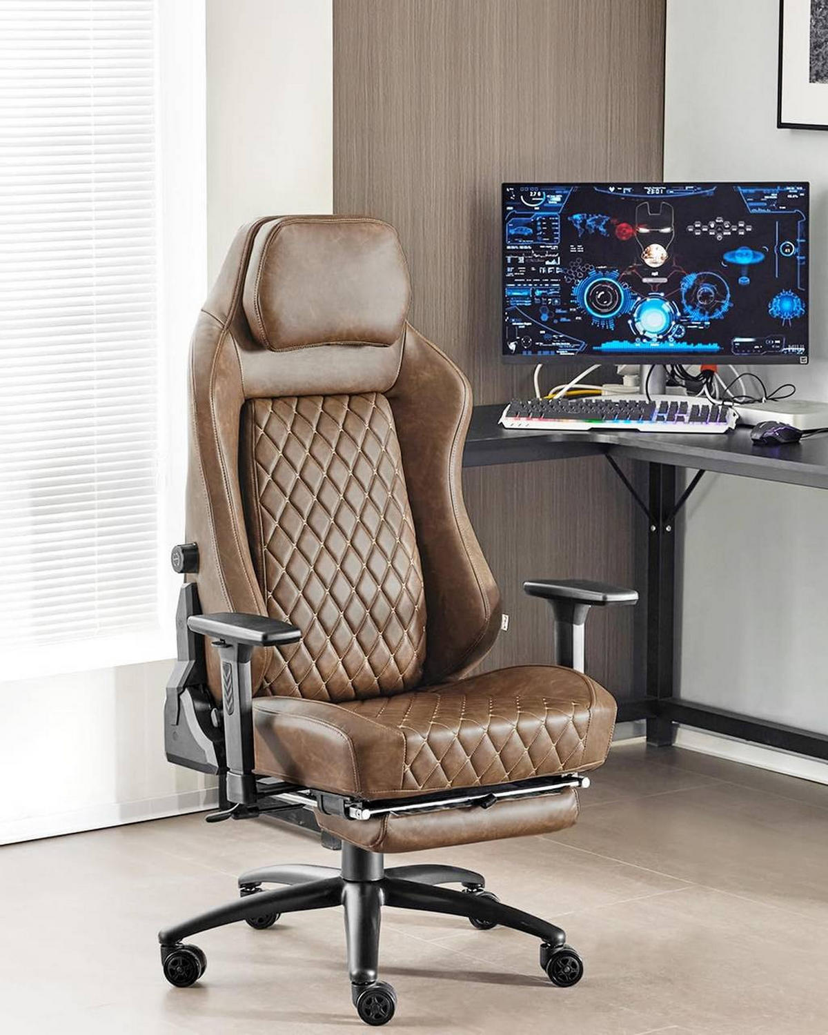 GAMINGSTUHL Kunstleder, Metallrahmen, Braun - Schwarz/Braun, Kunststoff/Textil (73/122.5/65cm) - Woltu