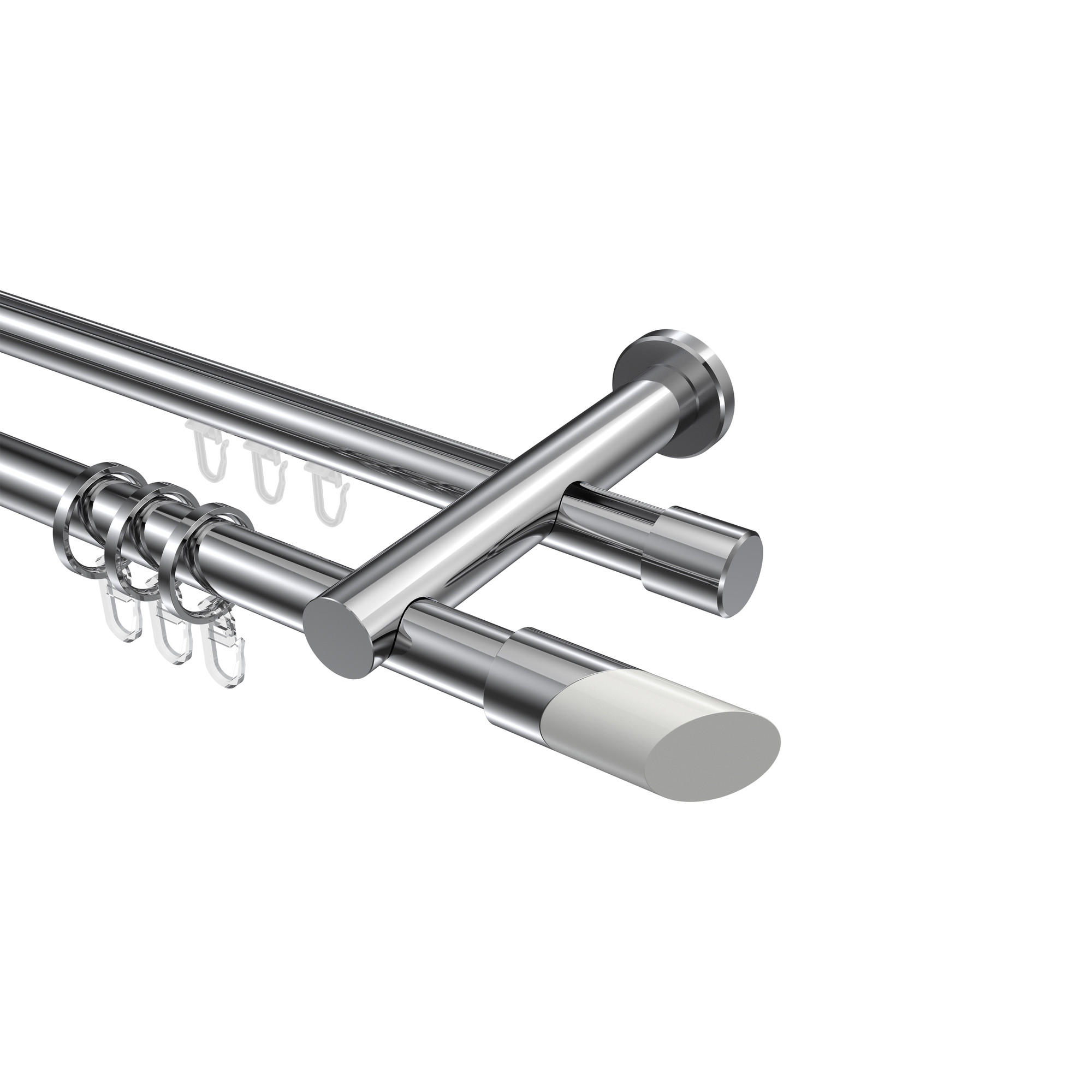 RUNDROHR-INNENLAUF-GARDINENSTANGEN-SET Platon Verano 180 cm, 2-läufig, 20 mm Ø Chrom - Chromfarben/Weiß, Metall (180cm) - INTERDECO
