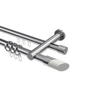 RUNDROHR-INNENLAUF-GARDINENSTANGEN-SET Platon Verano 240 cm (geteilt in 2 x 120 cm), 2-läufig, 20 mm Ø Chrom - Chromfarben/Weiß, Metall (240cm) - INTERDECO